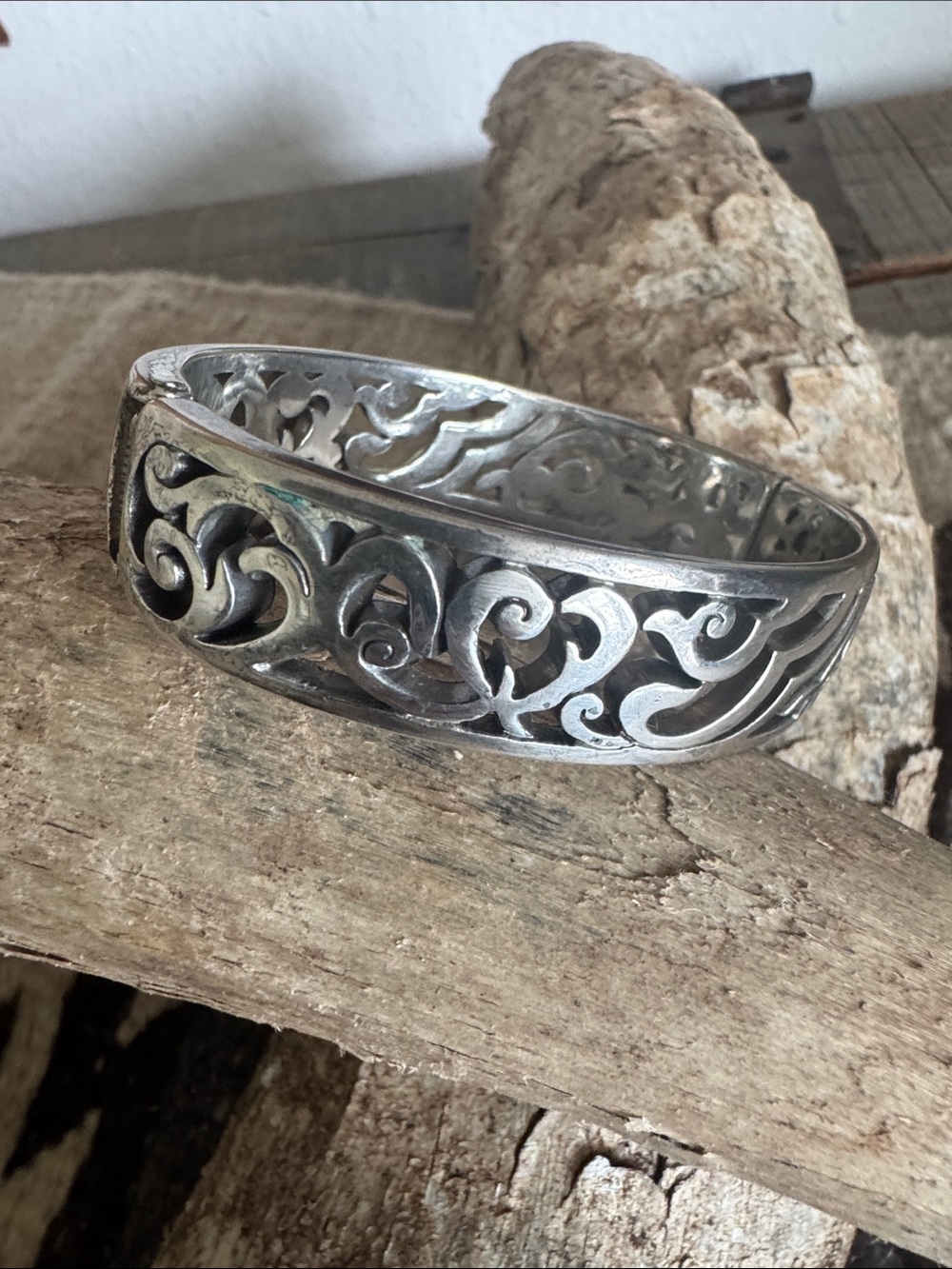 Brighton Silver Scrollwork Cutout Cuff Magnetic Clasp Bracelet